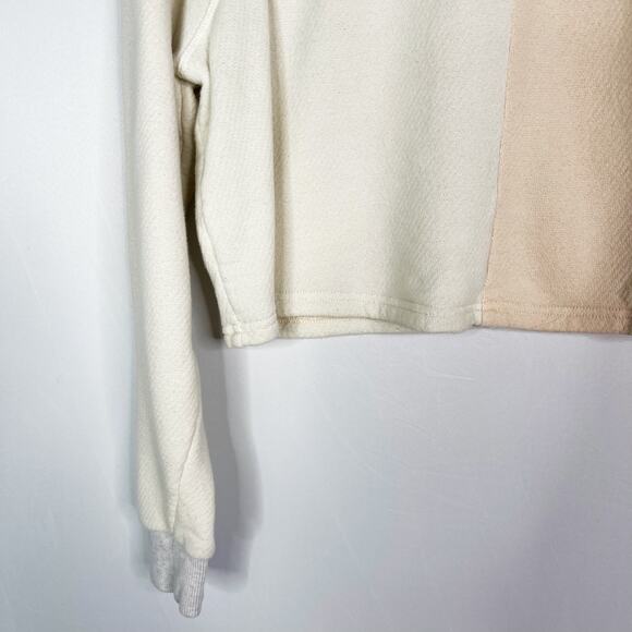 Madewell Medium MWL Airyterry Colorblock Crop Sweatshirt Cream Pink Crew Neck - Picture 4 of 14